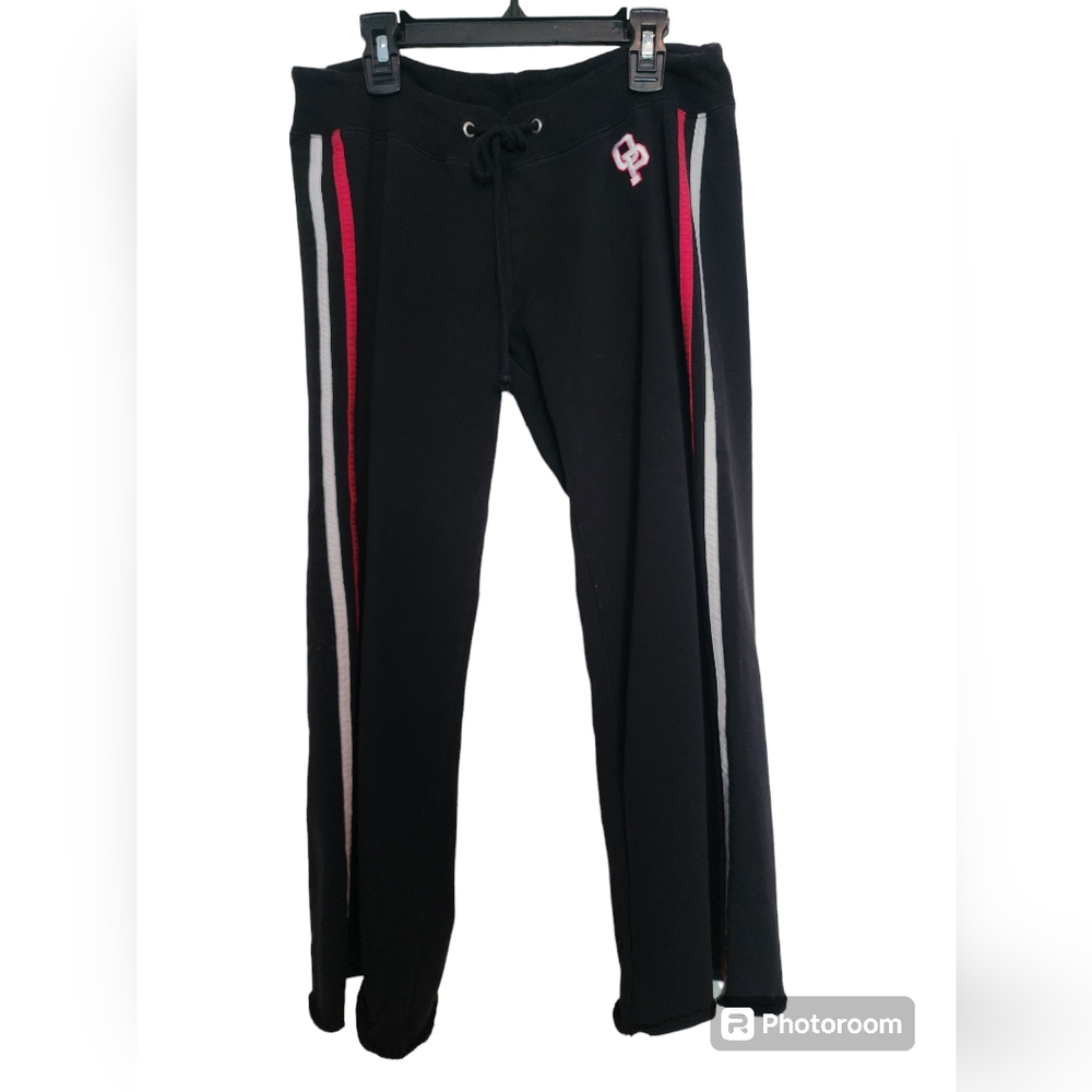 OP Black jogger pants with red and white stripes down the side with OP logo Med
